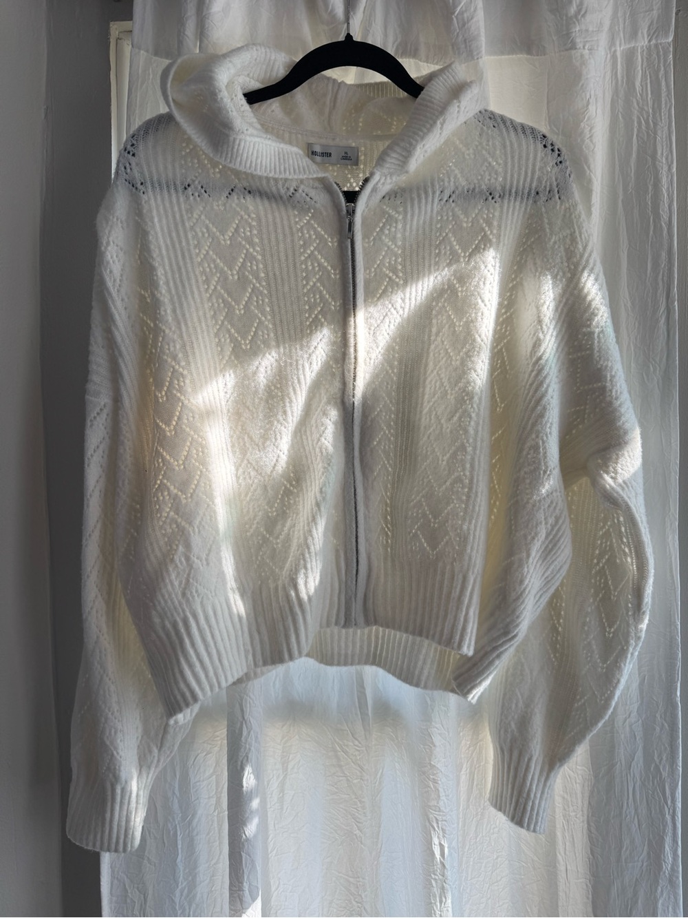 Hollister Cream Hooded Zip Knit Cardigan